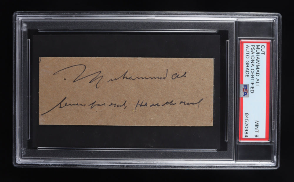 Muhammad Ali Signed 4x6 Cut With Inscription - Autograph Graded PSA 9