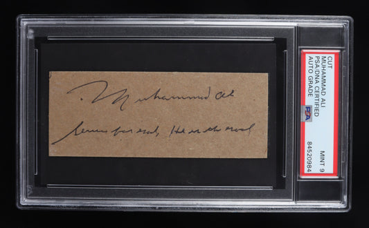 Muhammad Ali Signed 4x6 Cut With Inscription - Autograph Graded PSA 9