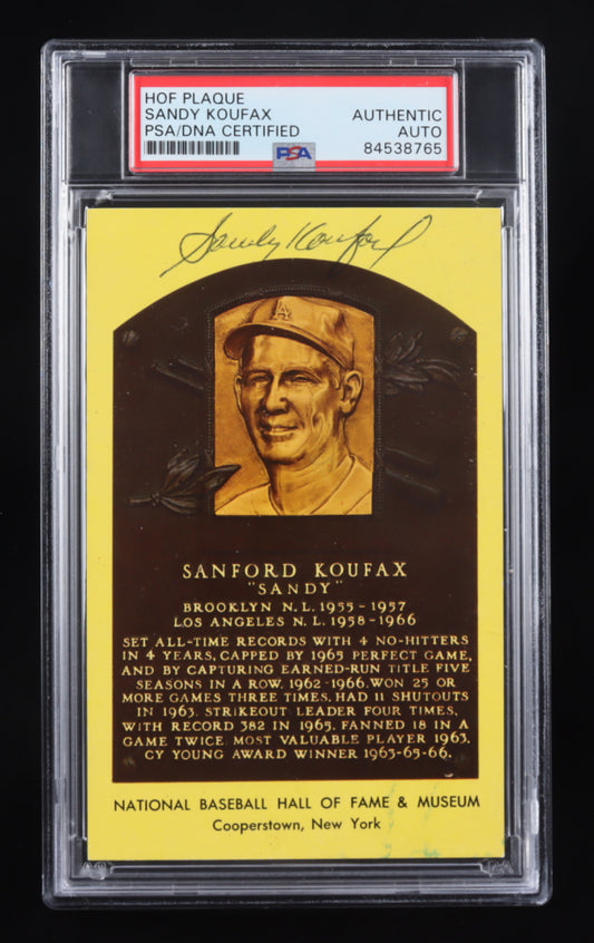 Sandy Koufax Signed Hall of Fame Plaque Postcard (PSA)