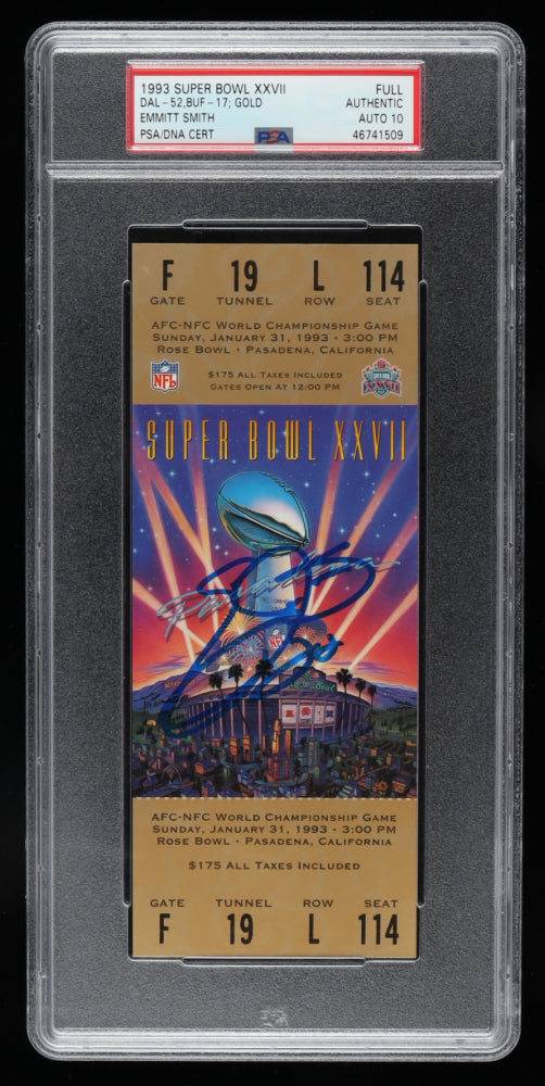 Emmitt Smith Signed 1993 NFL Super Bowl XXVII Ticket - Autograph Graded PSA 10