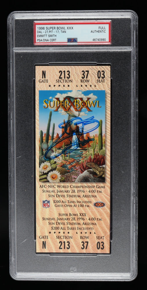 Emmitt Smith Signed 1996 NFL Super Bowl XXX Ticket (PSA)