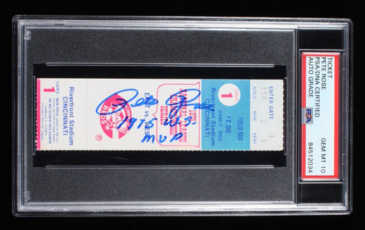 Pete Rose Signed 1975 National League Championship Series Game 1 Inscribed "1975 W.S. MVP" - Autograph Graded (PSA) 10