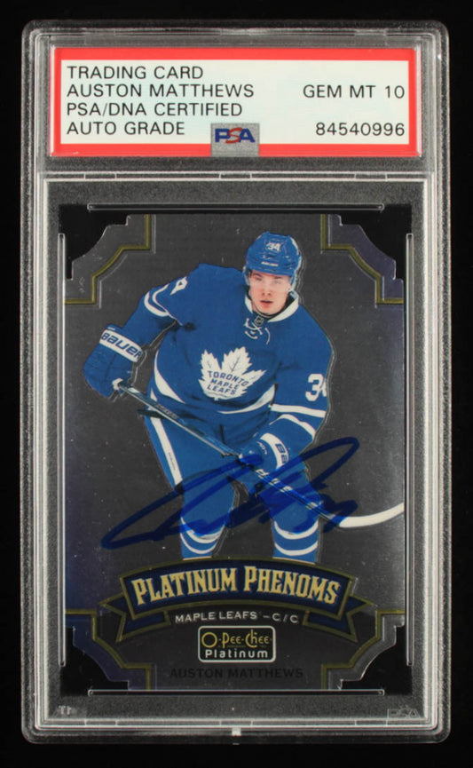 Auston Matthews Signed 2016-17 O-Pee-Chee Platinum Platinum Phenoms Die Cuts #OPPAM - Rookie Card- Autograph graded (PSA) 10