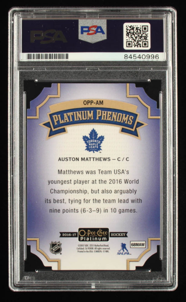 Auston Matthews Signed 2016-17 O-Pee-Chee Platinum Platinum Phenoms Die Cuts #OPPAM - Rookie Card- Autograph graded (PSA) 10