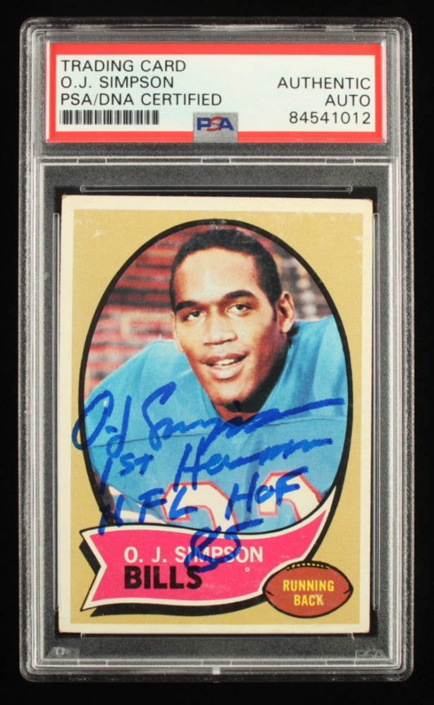 O.J. Simpson Signed 1970 Topps #90 RC Inscribed "1st Heisman" & "NFL HOF 85" - Rookie Card