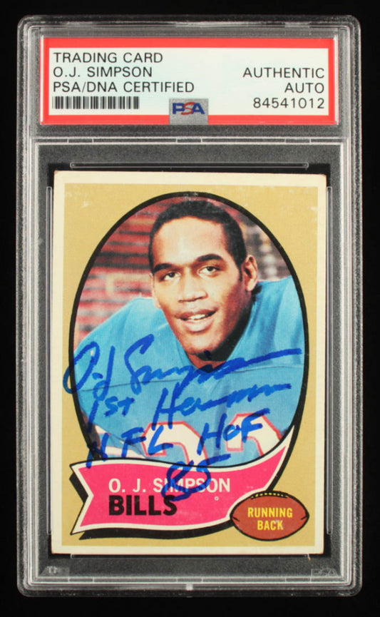 O.J. Simpson Signed 1970 Topps #90 RC Inscribed "1st Heisman" & "NFL HOF 85" - Rookie Card