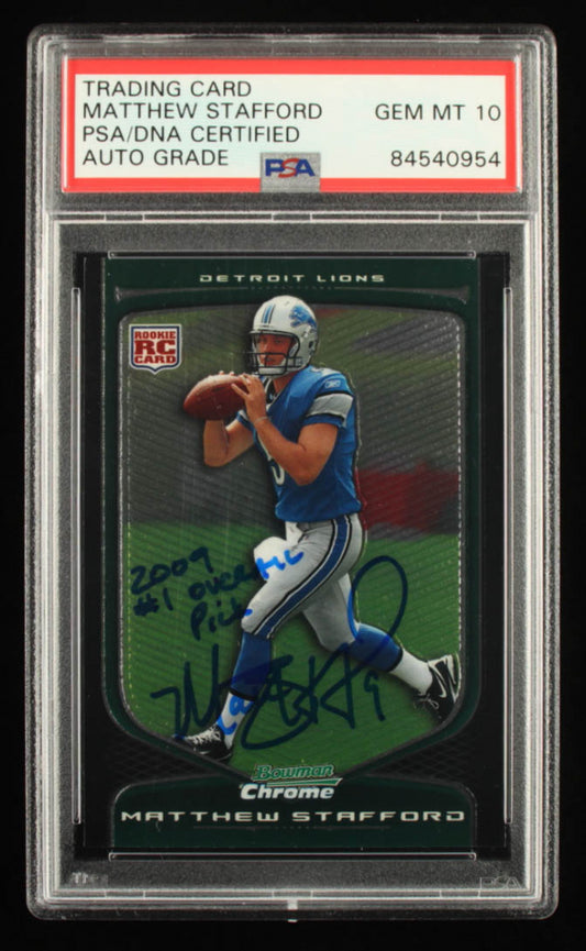 Matthew Stafford Signed 2009 Bowman Chrome #111 RC Inscribed "2009 #1 Overall Pick" - Rookie Card | Autograph Graded PSA 10