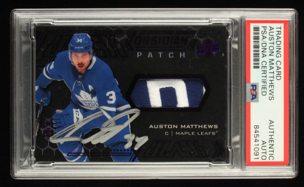 Auston Matthews Signed 2020-21 UD Black Obsidian Jerseys Patch Purple #OJAM #25/25 (PSA)