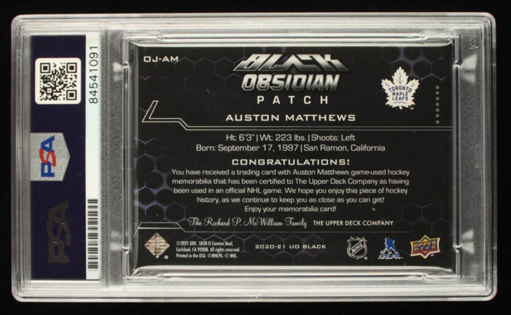 Auston Matthews Signed 2020-21 UD Black Obsidian Jerseys Patch Purple #OJAM #25/25 (PSA)