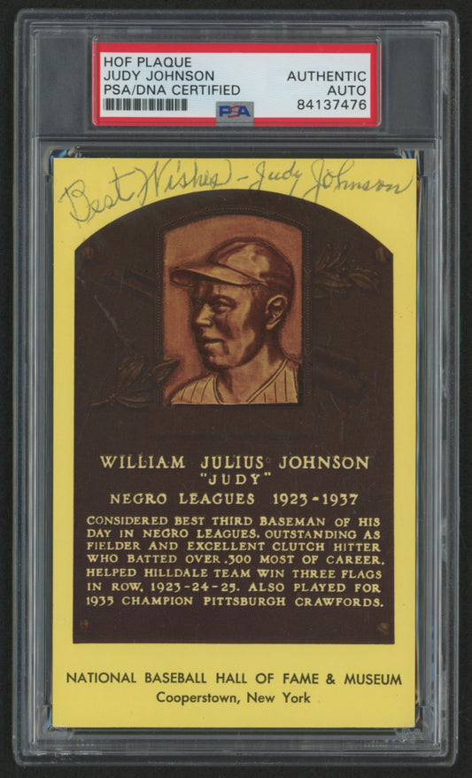 Judy Johnson Signed Hall Of Fame Gold Postcard Inscribed "Best Wishes" (PSA)