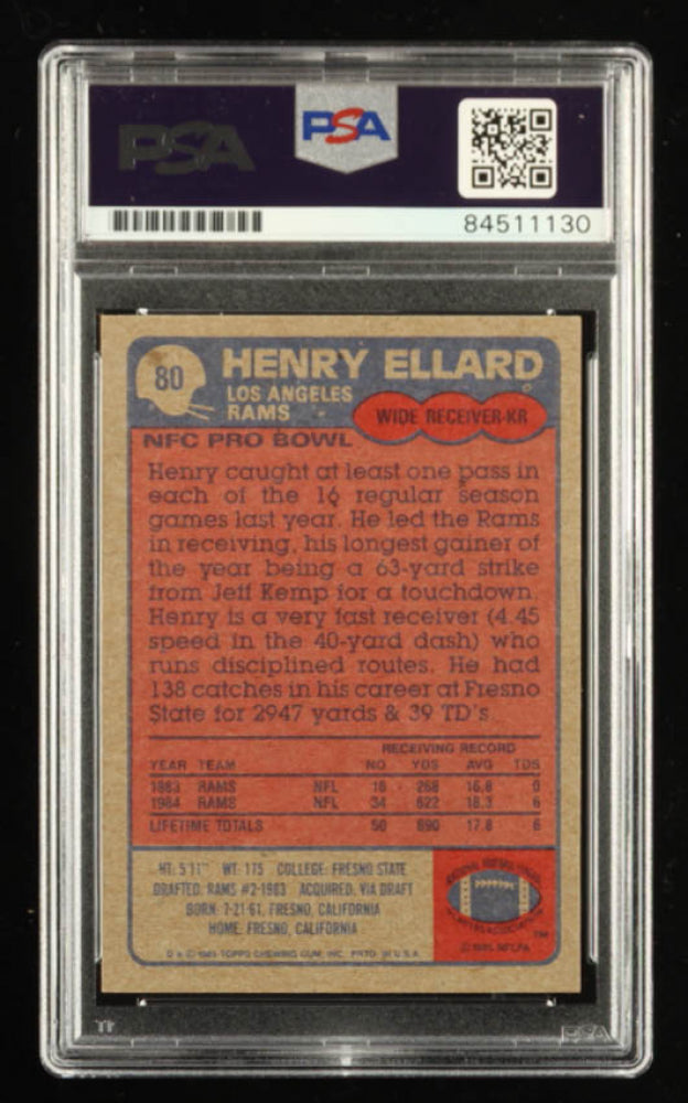 Henry Ellard Signed 1985 Topps #80  (PSA) Rookie Card