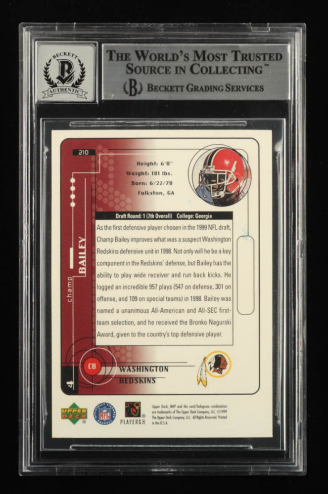 Champ Bailey Signed 1999 Upper Deck MVP #210 - Rookie Card | Autograph Graded Beckett (BGS) 10