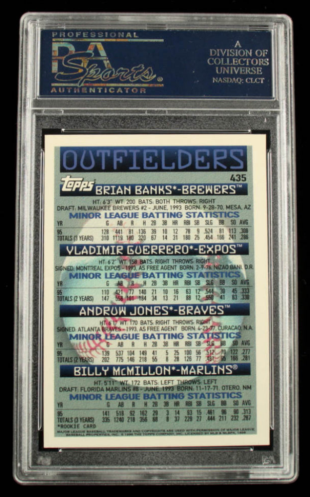 Topps 1996 #435 RC Signed (PSA) by (4) with Andruw Jones, Vladimir Guerrero, Billy McKinnon & Brian Banks