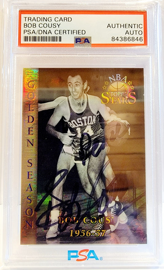 Bob Cousy Signed 1996 Topps Stars Finest Refractors #60 GS (PSA)