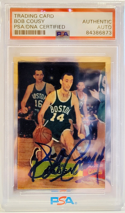 Bob Cousy Signed 1996 Topps Stars Reprints #10 (PSA)