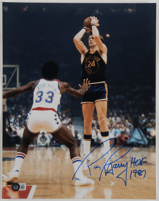 Rick Barry Signed Warriors 11x14 Photo Inscribed "HOF 1987" (Beckett)