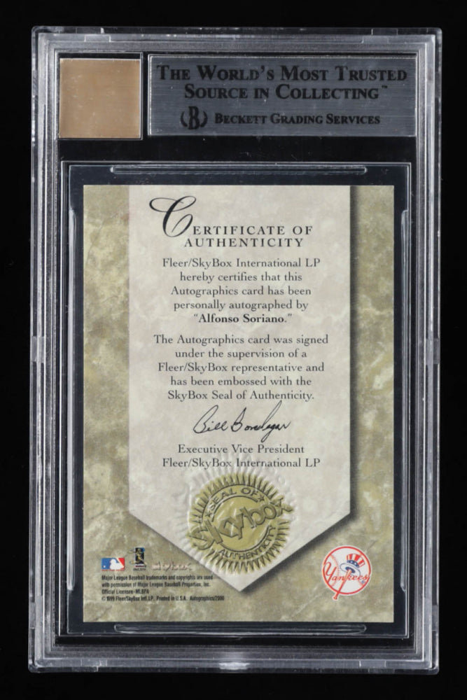 Alfonso Soriano 2000 SkyBox Autographics #117 Card Grade (BGS) 8.5 / Autograph Graded Beckett (BGS) 10 - Rookie Card