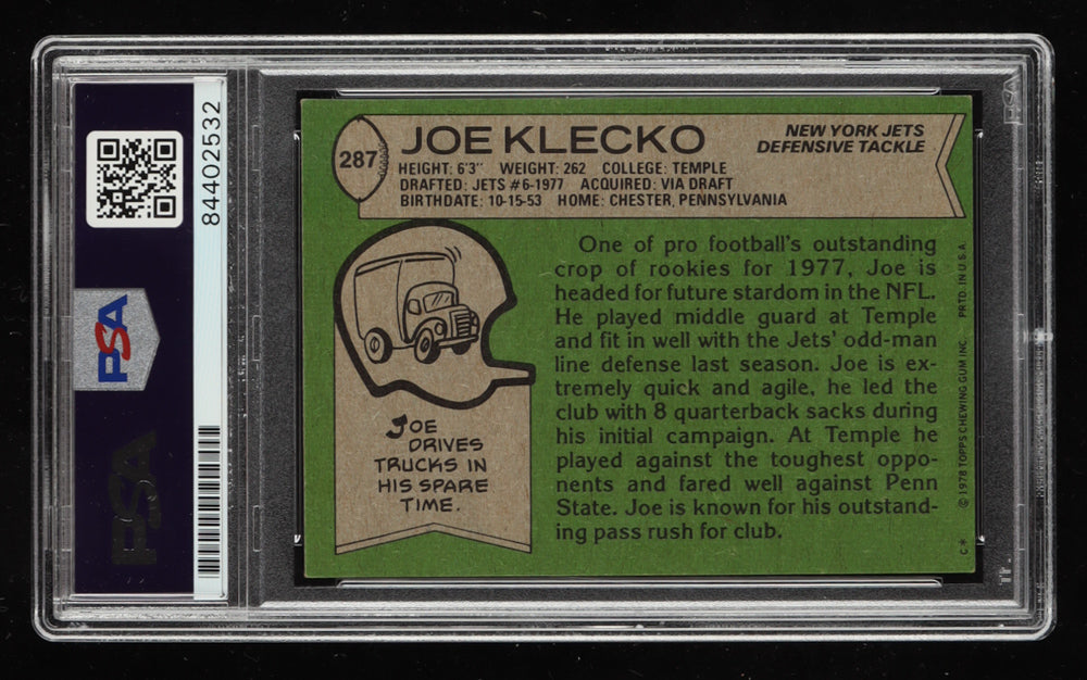 Joe Klecko Signed 1978 Topps #287 RC (PSA) Rookie Card