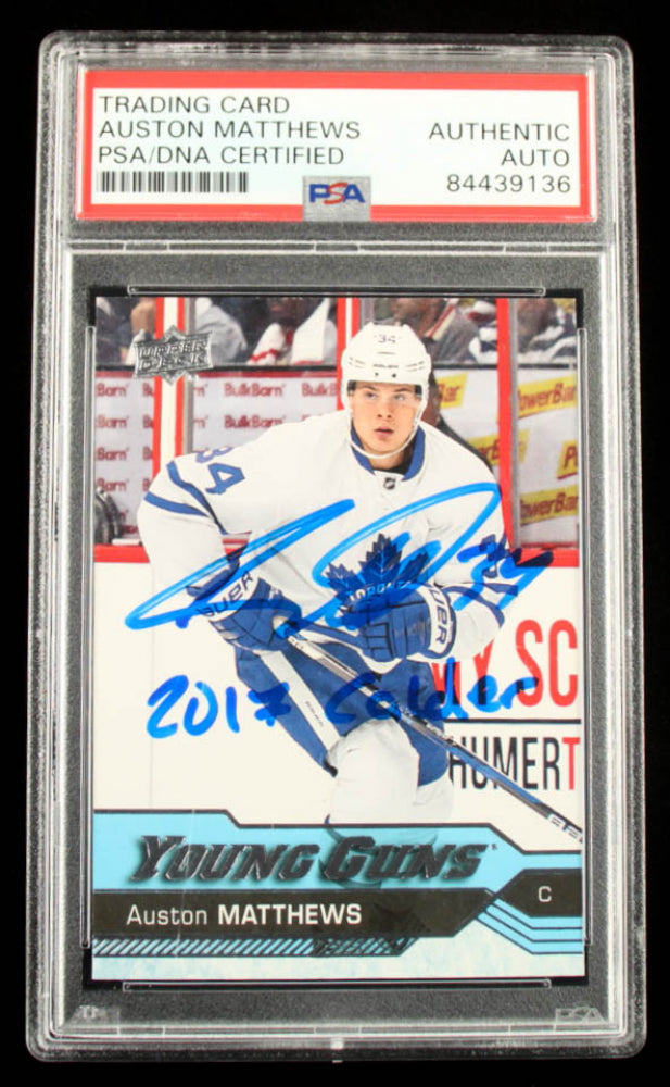 Auston Matthews Signed 2016-17 Upper Deck #201 Young Guns - Inscribed "2017 Calder" YG (PSA) Rookie Card