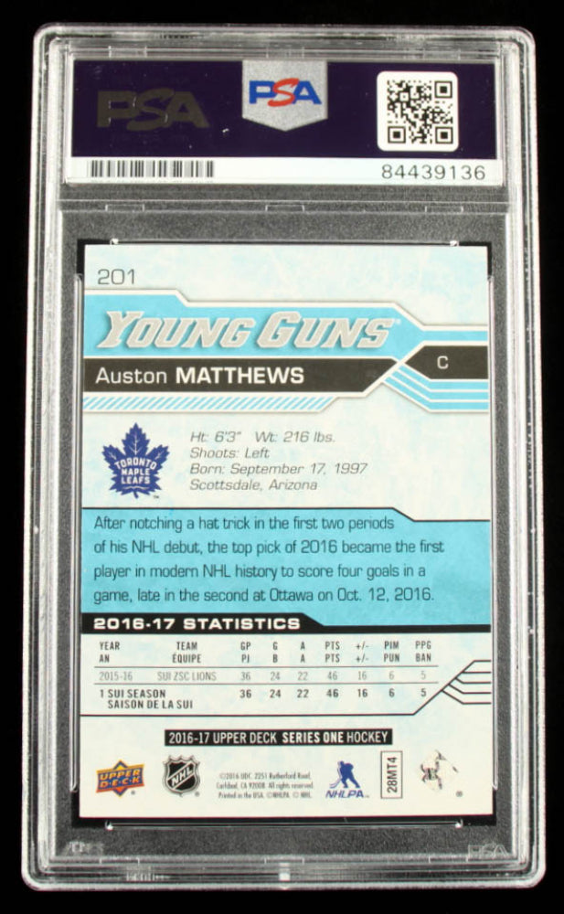 Auston Matthews Signed 2016-17 Upper Deck #201 Young Guns - Inscribed "2017 Calder" YG (PSA) Rookie Card