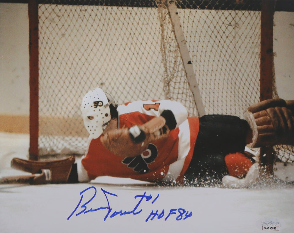 Bernie Parent Signed Flyers 8x10 Photo Inscribed "HOF 84" (JSA)