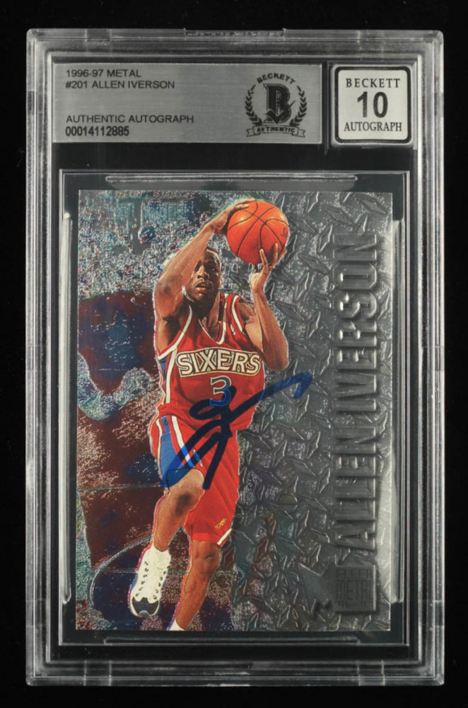 Allen Iverson Signed 1996-97 Metal #201 - Rookie Card - Autograph Graded Beckett (BGS) 10