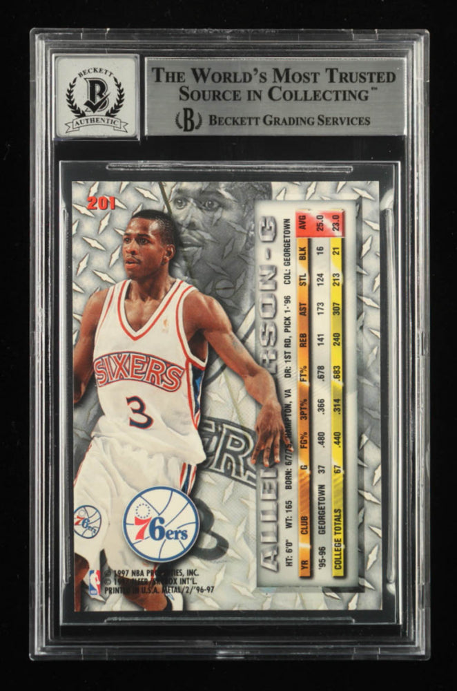 Allen Iverson Signed 1996-97 Metal #201 - Rookie Card - Autograph Graded Beckett (BGS) 10