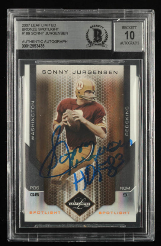 Sonny Jurgensen Signed 2007 Leaf Limited Bronze Spotlight #189 #22/32 Inscribed "HOF 83" Serially Numbered # 22 / 32 - Autograph Graded Beckett 10