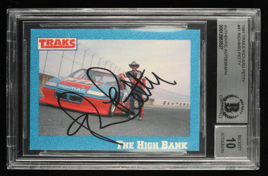 Richard Petty Signed 1991 Traks Richard Petty #41 Richard Petty with Car - Autograph Graded Beckett 10