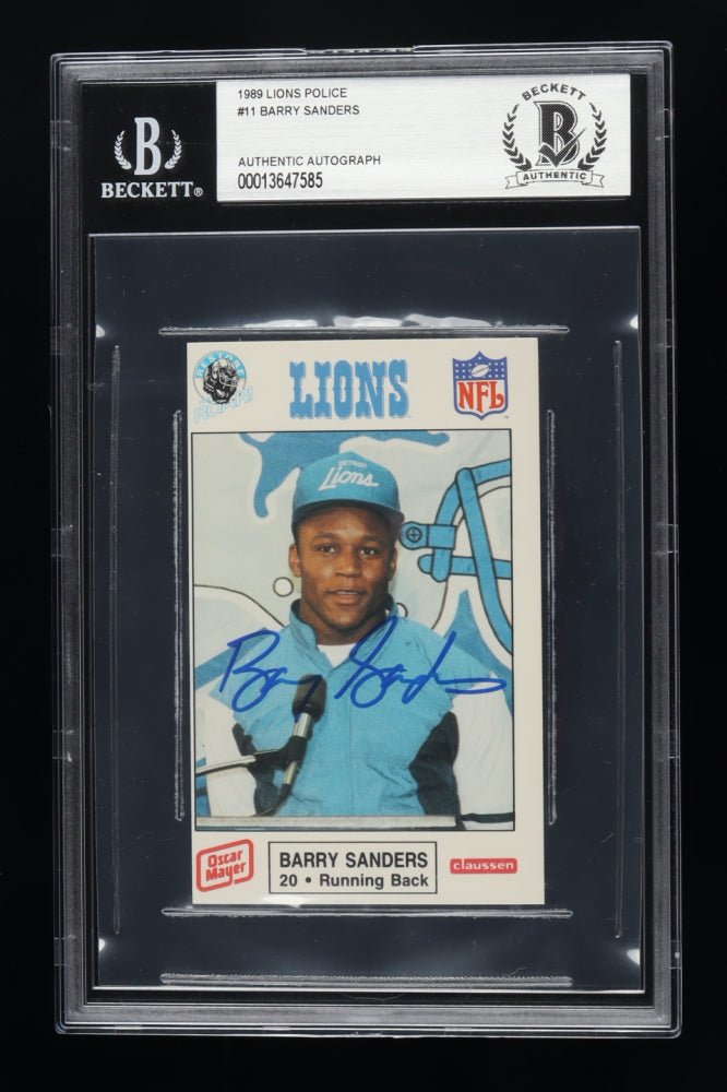 Barry Sanders Signed 1989 Lions Police #11 (BGS) Rookie Card