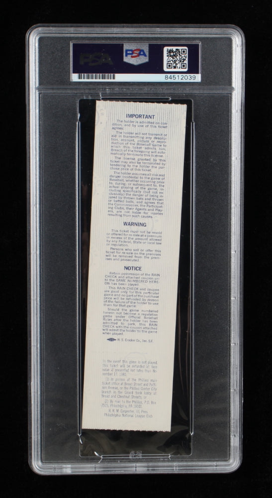 Pete Rose Signed 1980 World Series Ticket (phantom ticket) Inscribed "1980 W.S. Champs" - Autograph Graded PSA 10