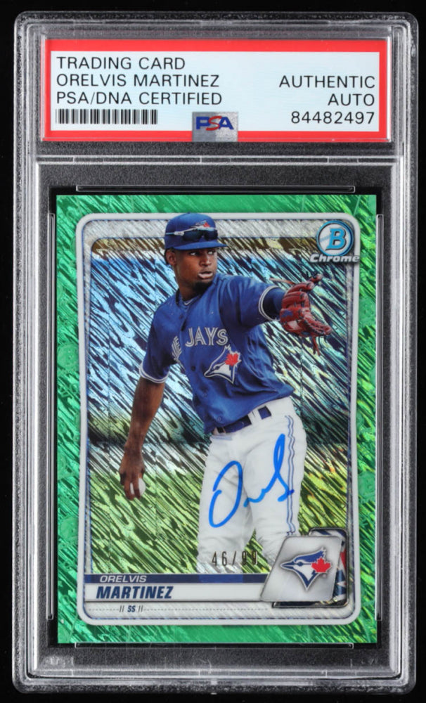 Orelvis Martinez Signed 2020 Bowman Chrome Prospects Green Shimmer Refractors #BCP245 #46/99 (PSA) - Rookie Card