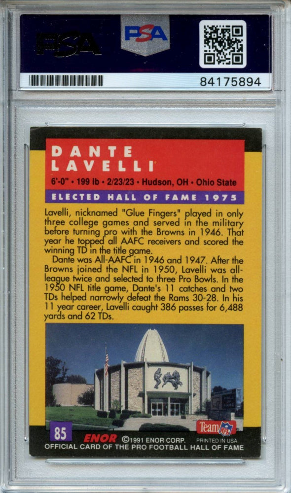 Dante "Gluefingers" Lavelli Signed 1991 ENOR Pro Football HOF #85 (PSA)