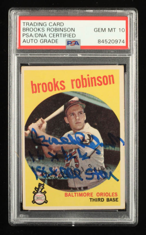 Brooks Robinson Signed 1959 Topps #439 Inscribed "16x GG" & "18x All Star" Rookie Card | Autograph Graded (PSA) 10