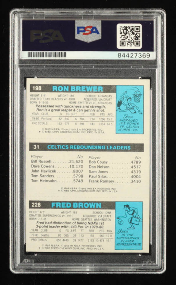 Larry Bird Signed Fred Brown / Larry Bird / Ron Brewer 1980-81 Topps #165 Rookie Card | Autograph Graded PSA 9