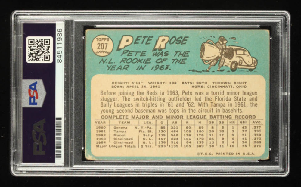 Pete Rose Signed 1965 Topps #207 Inscribed "1963 ROY", "1975 WS MVP" & "4256" (PSA) Autograph Graded (PSA) 10