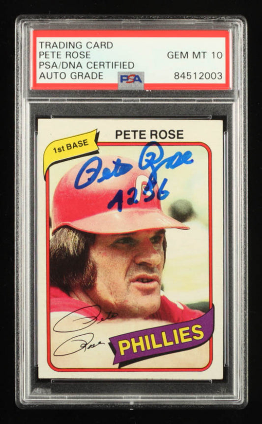 Pete Rose Signed 1980 Topps #540 Inscribed "4256" Autograph Graded PSA 10