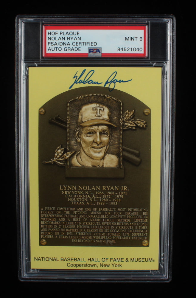 Nolan Ryan Signed Hall of Fame Plaque Postcard - Autograph Graded PSA 9