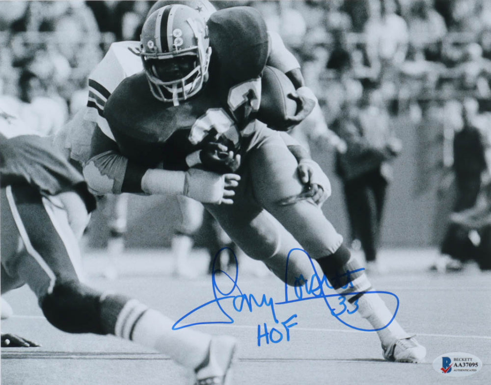 Tony Dorsett Signed (Beckett) Cowboys 8x10 Photo Inscribed "HOF 94"