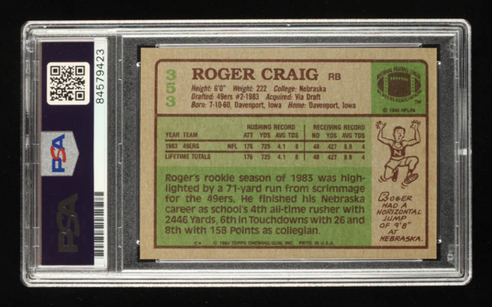 Roger Craig Signed 1984 Topps #353 RC - Rookie Card - Autograph Graded (PSA) 10