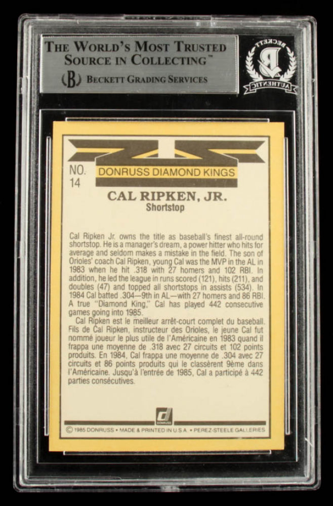 Cal Ripken Jr. Signed 1985 Donruss #14 DK (BGS)