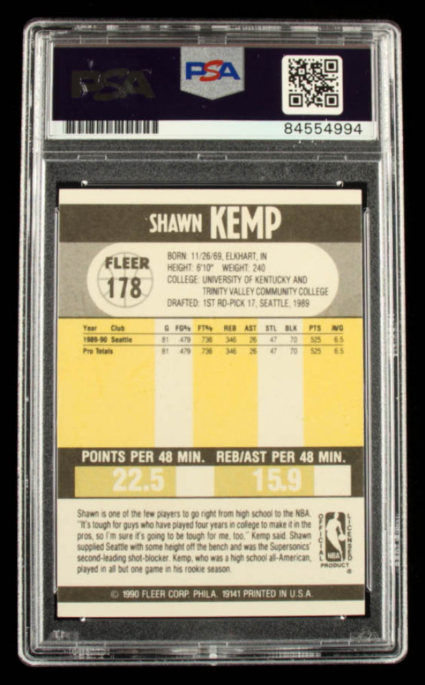 Shawn Kemp Signed 1990-91 Fleer #178 (PSA) Rookie Card