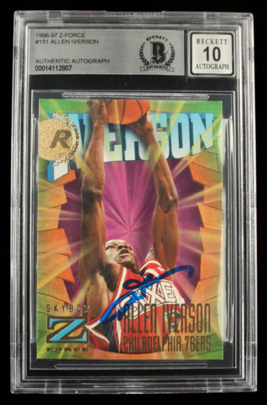 Allen Iverson Signed 1996-97 Z-Force #151 Rookie Card - Autograph Graded Beckett (10)