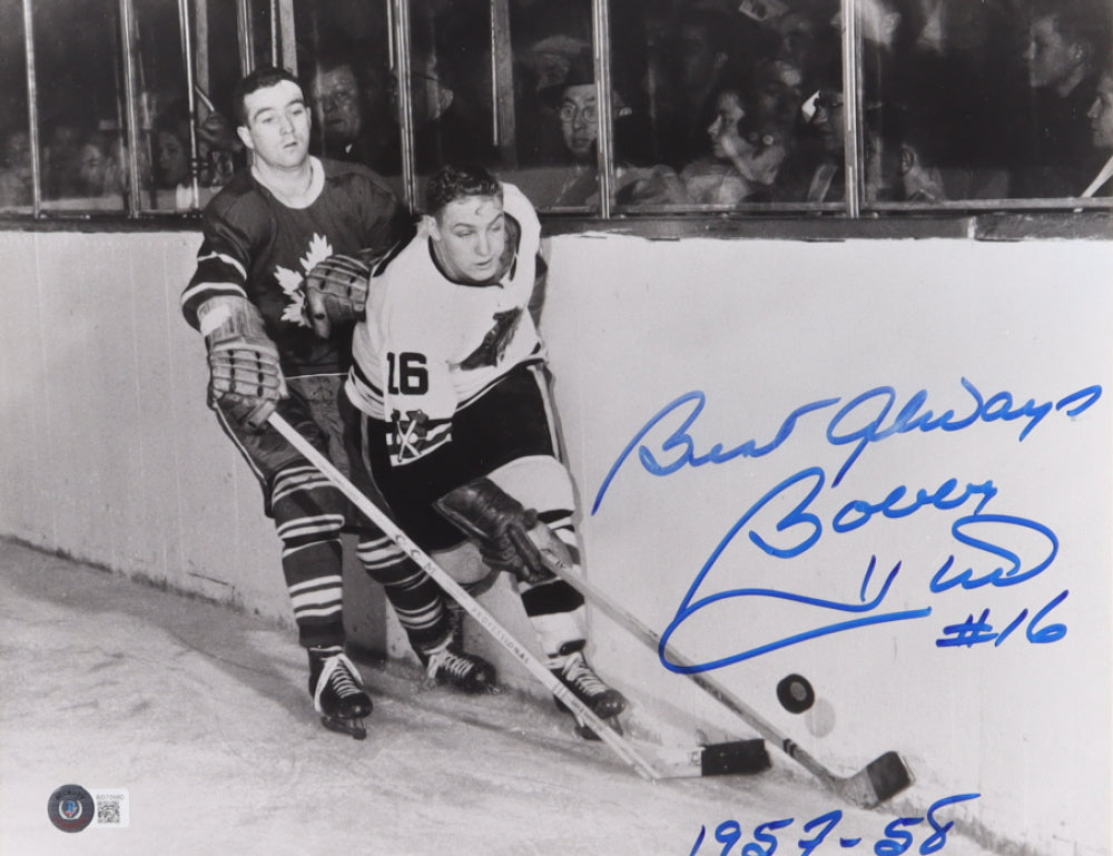 Bobby Hull Signed (Beckett) Blackhawks 11x14 Photo Inscribed "Best Always" & "1957 - 58"