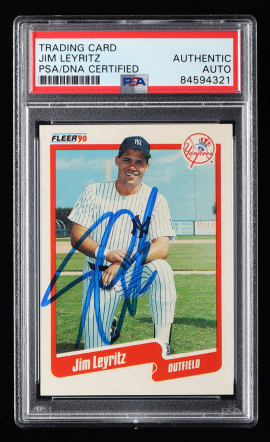 Jim Leyritz Signed 1990 Fleer Update #U112 RC (PSA) Rookie Card