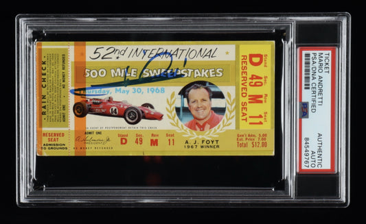 Mario Andretti Signed 1968 Indianapolis 500 Ticket (PSA)