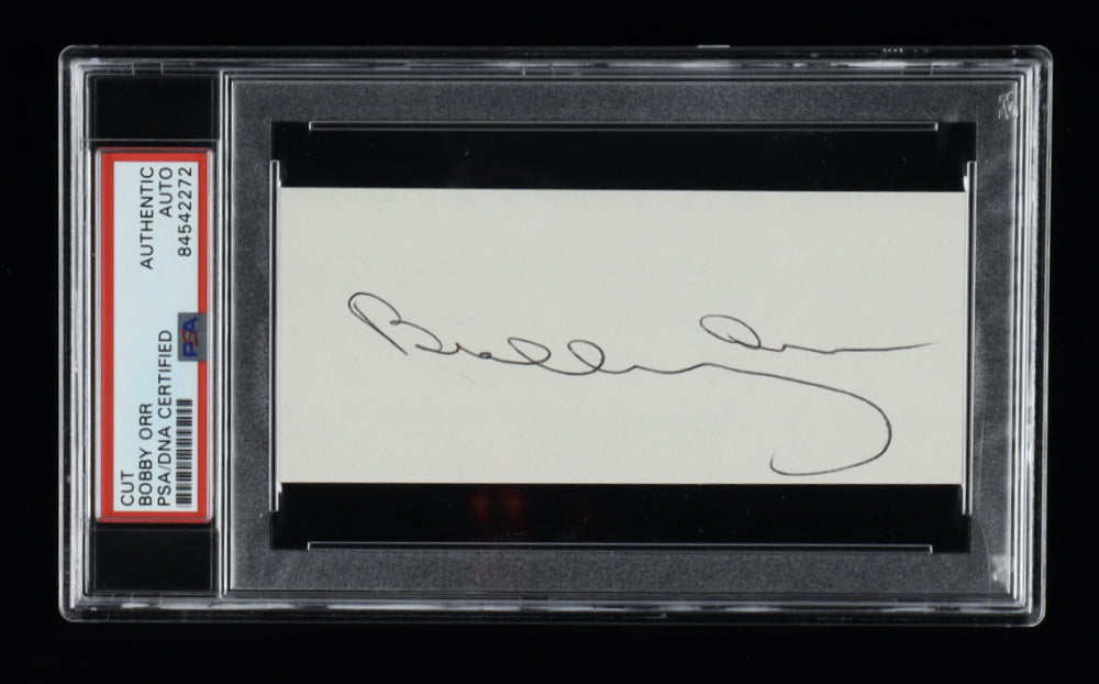 Bobby Orr Signed 2x5 Cut (PSA)