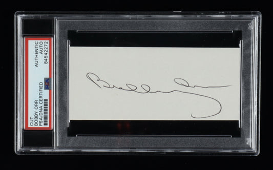 Bobby Orr Signed 2x5 Cut (PSA)