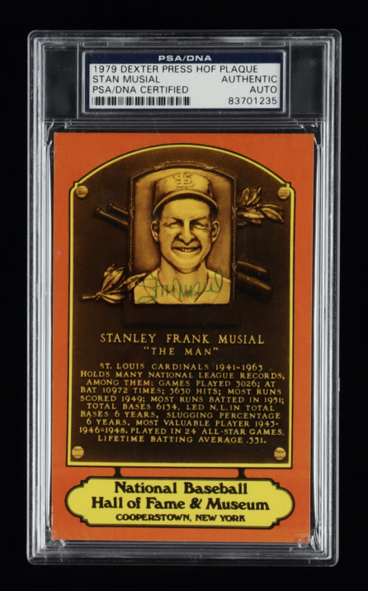 Stan Musial Signed Hall of Fame Plaque Postcard (PSA)