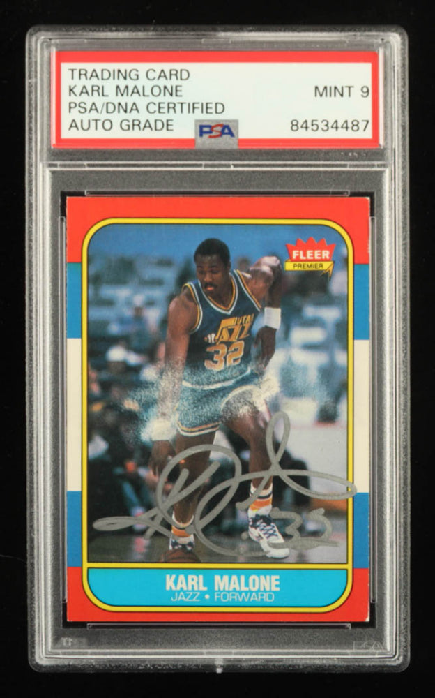 Karl Malone Signed 1986-87 Fleer #68 RC - Autograph Graded PSA 9 - Rookie Card